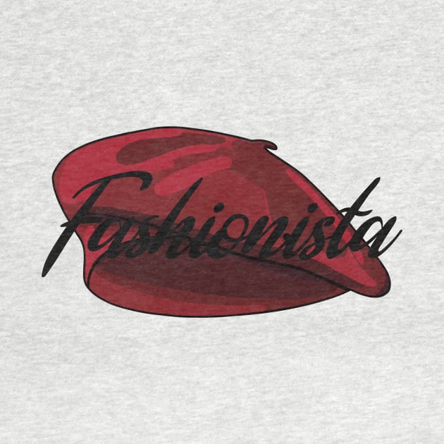 Red French Beret with the word 'Fashionista' in it by Fruit Tee